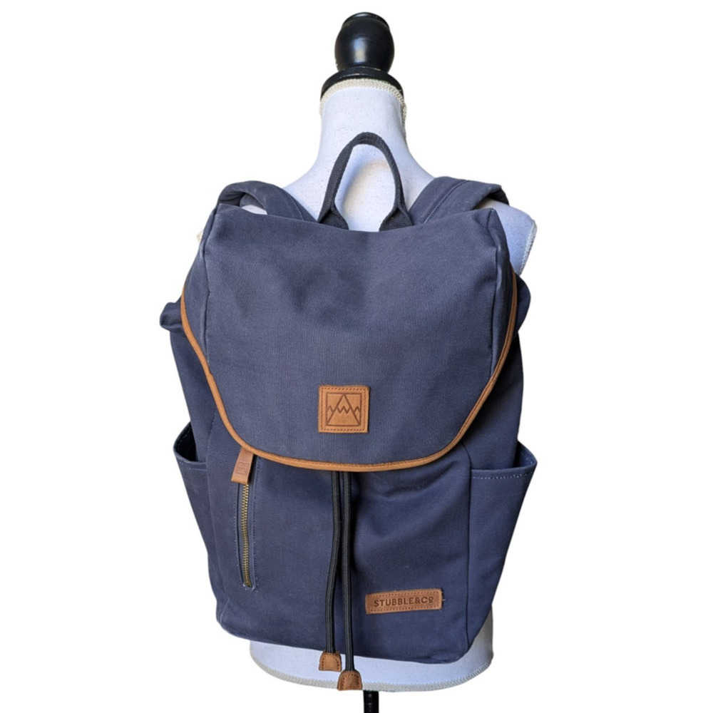 Stubble & Co Navy Blue Canvas Backpack Daypack Hiking Travel Laptop Sleeve